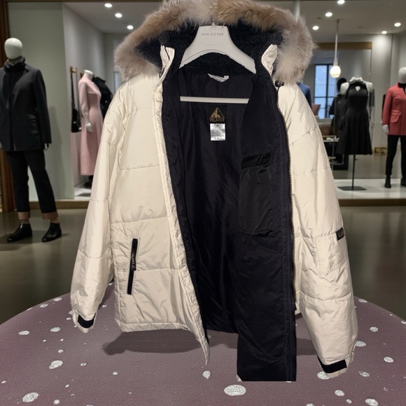 Luxurious Cream Puffer Jacket with Fur Hood EUC for women size 16 - Picture 3 of 16